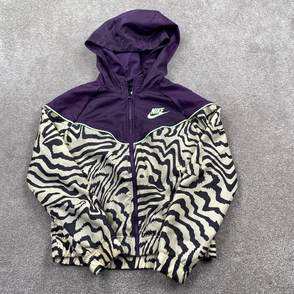 Nike Girls Zebra Print Windrunner Hooded Jacket Purple DN5115-525 Large‎ L
